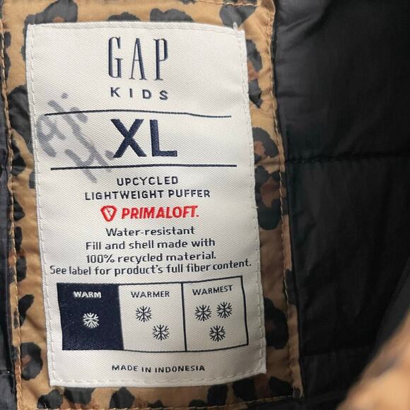 Gap Kids Size XL Cheetah Puffer Hooded Jacket Girls Permaloft Full Zip - Picture 2 of 4